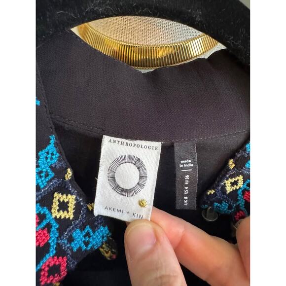 Anthropologie Akemi + Kin Sheria Metallic Embroidered Boho Dress Black Motif - Picture 9 of 10